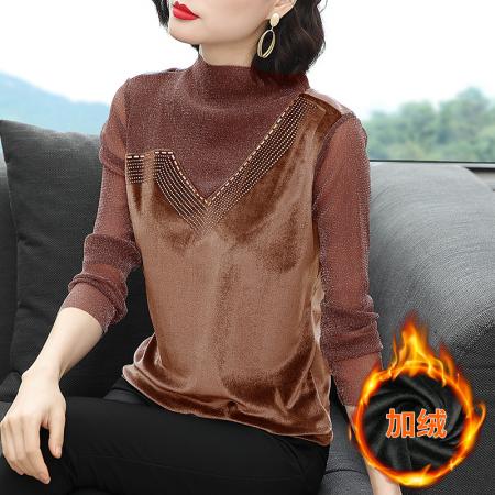 FA50250# 半高领打底衫女秋冬新款金丝绒网纱内搭上衣长袖t恤 服裝批發女裝批發服飾貨源