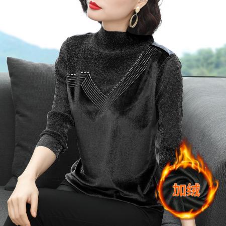 FA50250# 半高领打底衫女秋冬新款金丝绒网纱内搭上衣长袖t恤 服裝批發女裝批發服飾貨源