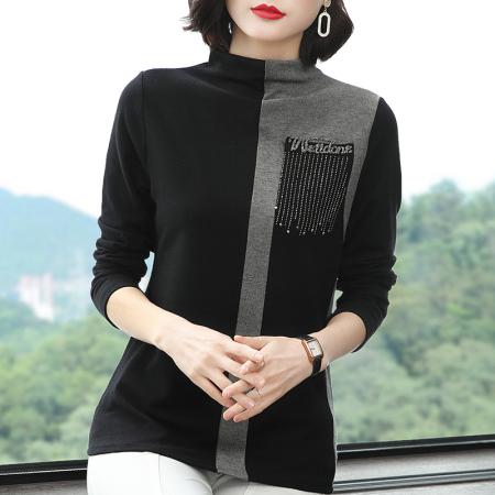 FA50252# 抓绒加厚打底衫女长袖春秋新款高领内搭烫钻洋气百搭时尚小衫 服裝批發女裝批發服飾貨源