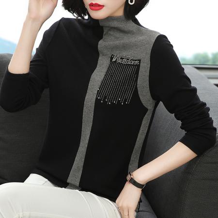 FA50252# 抓绒加厚打底衫女长袖春秋新款高领内搭烫钻洋气百搭时尚小衫 服裝批發女裝批發服飾貨源