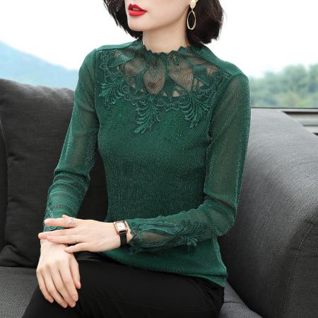 FA50253# 秋装新款韩版百搭蕾丝网纱修身打底衫女士上衣T恤 服裝批發女裝批發服飾貨源