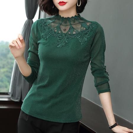 FA50253# 秋装新款韩版百搭蕾丝网纱修身打底衫女士上衣T恤 服裝批發女裝批發服飾貨源