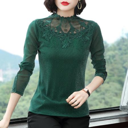 FA50253# 秋装新款韩版百搭蕾丝网纱修身打底衫女士上衣T恤 服裝批發女裝批發服飾貨源