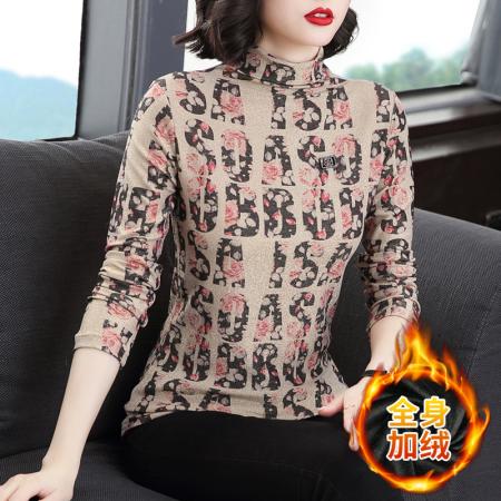 FA50255# 加绒加厚打底衫女秋冬新款长袖T恤洋气印花内搭小衫 服裝批發女裝批發服飾貨源