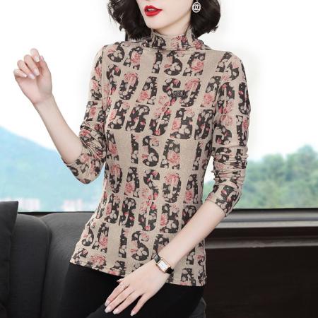 FA50255# 加绒加厚打底衫女秋冬新款长袖T恤洋气印花内搭小衫 服裝批發女裝批發服飾貨源