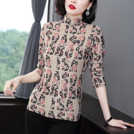 FA50255# 加绒加厚打底衫女秋冬新款长袖T恤洋气印花内搭小衫 服裝批發女裝批發服飾貨源