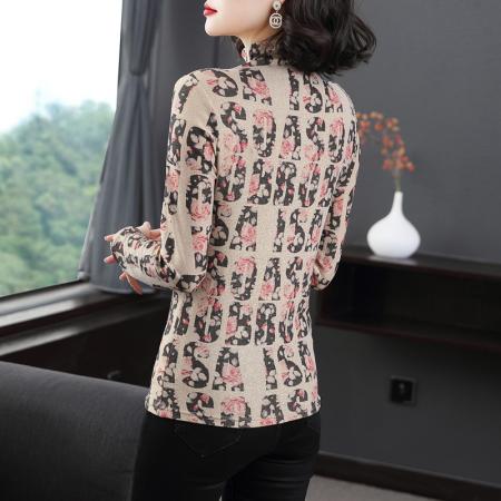 FA50255# 加绒加厚打底衫女秋冬新款长袖T恤洋气印花内搭小衫 服裝批發女裝批發服飾貨源