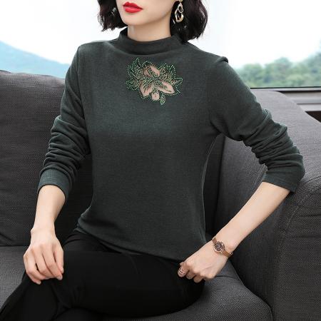 FA50259# 刺绣镂空小衫秋冬磨毛长袖内搭洋气上衣半高领打底衫女 服裝批發女裝批發服飾貨源