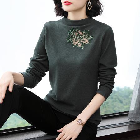 FA50259# 刺绣镂空小衫秋冬磨毛长袖内搭洋气上衣半高领打底衫女 服裝批發女裝批發服飾貨源