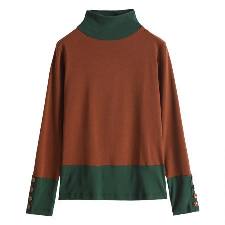 FA50261# 长袖半高领打底衫女秋装新款韩版加绒撞色上衣装秋冬小衫 服裝批發女裝批發服飾貨源