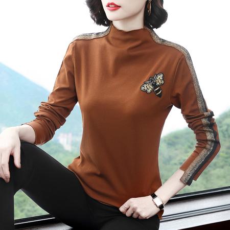 FA50262# 半高领打底衫长袖秋冬新款女装高领t恤女式洋气小衫 服裝批發女裝批發服飾貨源