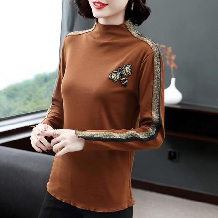 FA50262# 半高领打底衫长袖秋冬新款女装高领t恤女式洋气小衫 服裝批發女裝批發服飾貨源