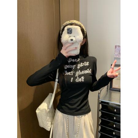 FA50279# 美式辣妹纯欲风长袖t恤女百搭日常修身显瘦上衣女秋 服裝批發女裝批發服飾貨源