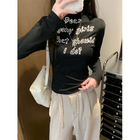 FA50279# 美式辣妹纯欲风长袖t恤女百搭日常修身显瘦上衣女秋 服裝批發女裝批發服飾貨源