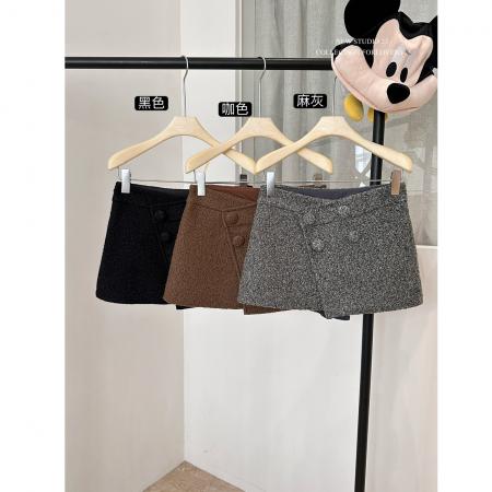 FA50294# 圈圈呢半身裙辣妹显瘦a字短裙裤短款多扣搭片 服裝批發女裝批發服飾貨源