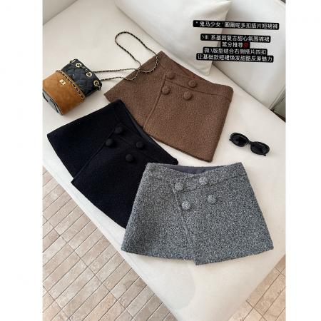 FA50294# 圈圈呢半身裙辣妹显瘦a字短裙裤短款多扣搭片 服裝批發女裝批發服飾貨源