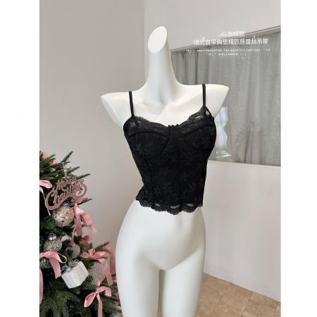 FA50296# 法式蕾丝骨线保暖吊带背心女胸垫一体修身内搭外穿美背 服裝批發女裝批發服飾貨源