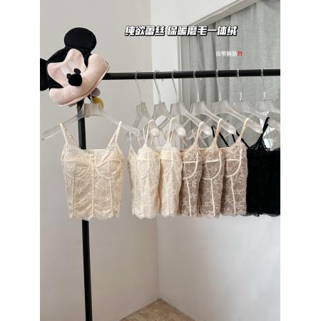 FA50296# 法式蕾丝骨线保暖吊带背心女胸垫一体修身内搭外穿美背 服裝批發女裝批發服飾貨源