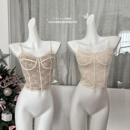 FA50296# 法式蕾丝骨线保暖吊带背心女胸垫一体修身内搭外穿美背 服裝批發女裝批發服飾貨源