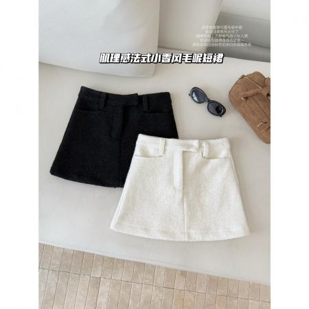 FA50297# 小香风白色羊羔毛呢半身裙女秋冬防走光包臀短裙 服裝批發女裝批發服飾貨源