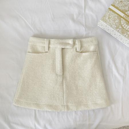 FA50297# 小香风白色羊羔毛呢半身裙女秋冬防走光包臀短裙 服裝批發女裝批發服飾貨源