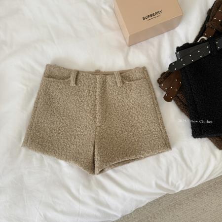 FA50298# 羊毛圈圈毛呢短裤长腿显瘦女短款百搭休闲裤配腰带 服裝批發女裝批發服飾貨源