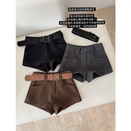 FA50300# 灰色毛呢a字西装短裤女秋冬辣妹外穿包臀超短热裤靴裤配长靴 服裝批發女裝批發服飾貨源