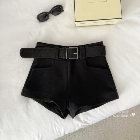 FA50300# 灰色毛呢a字西装短裤女秋冬辣妹外穿包臀超短热裤靴裤配长靴 服裝批發女裝批發服飾貨源