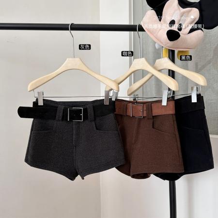 FA50300# 灰色毛呢a字西装短裤女秋冬辣妹外穿包臀超短热裤靴裤配长靴 服裝批發女裝批發服飾貨源