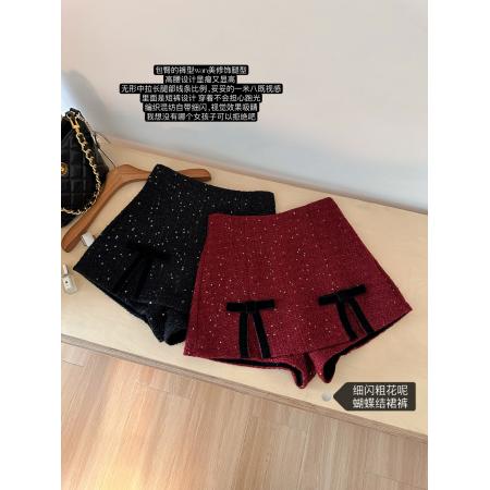 FA50301# 韩系气质甜美亮片蝴蝶结短裙裤女冬季高腰显瘦A字短裤裙子 服裝批發女裝批發服飾貨源