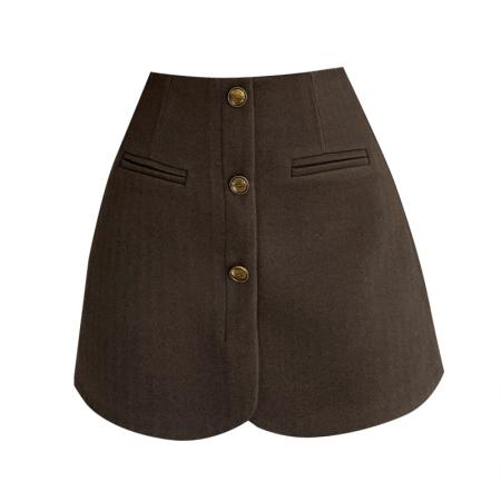 FA50303# 毛呢排扣短裙裤半身裙裤女毛呢a字呢子短裤秋冬阔腿裤裙 服裝批發女裝批發服飾貨源