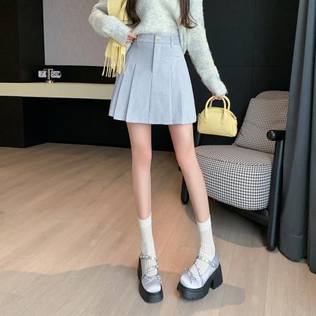 FA50305# 毛呢短裙女秋冬新款呢子a字裙高腰防走光短裤百褶半裙女 服裝批發女裝批發服飾貨源