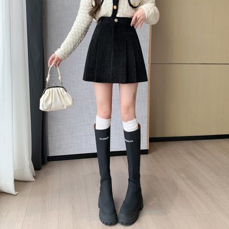 FA50305# 毛呢短裙女秋冬新款呢子a字裙高腰防走光短裤百褶半裙女 服裝批發女裝批發服飾貨源