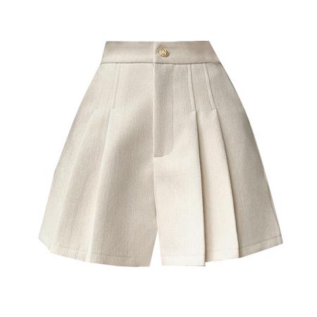 FA50308# 雪尼尔毛呢短裤女秋冬新款呢子a字裙裤高腰百褶半裙裤女 服裝批發女裝批發服飾貨源