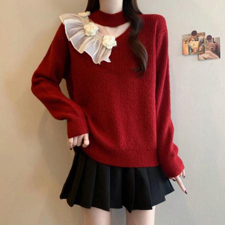 FA50314# 冬季新款大码女装韩系慵懒立体花朵缕空针织钩花百搭上衣 服裝批發女裝批發服飾貨源