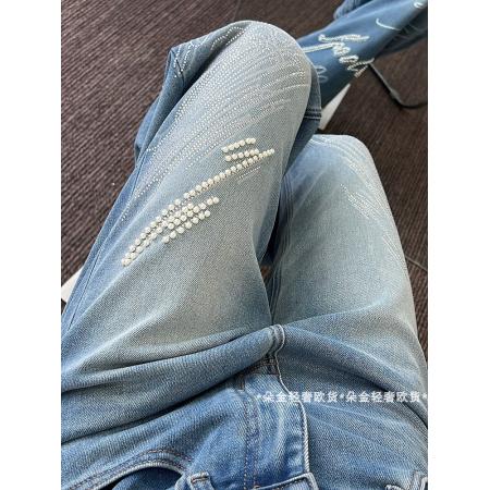 FA50316# 欧货冬季新款轻奢时尚重工钉珠烫钻洋气直筒牛仔裤长裤 服裝批發女裝批發服飾貨源