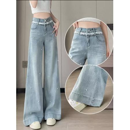 FA50320# 钉珠阔腿牛仔...