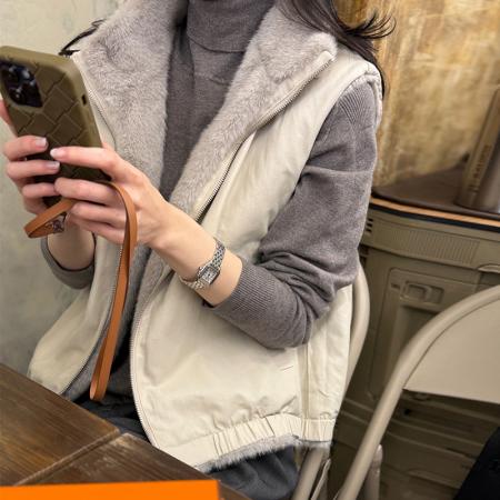 FA50331# 温婉淑女韩国Chic水貂毛两面穿马甲拉链开衫毛毛马夹韩版外套 服裝批發女裝批發服飾貨源