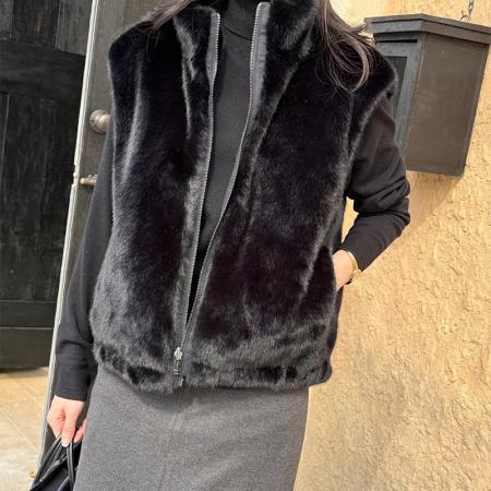 FA50331# 温婉淑女韩国Chic水貂毛两面穿马甲拉链开衫毛毛马夹韩版外套 服裝批發女裝批發服飾貨源