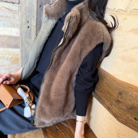FA50331# 温婉淑女韩国Chic水貂毛两面穿马甲拉链开衫毛毛马夹韩版外套 服裝批發女裝批發服飾貨源