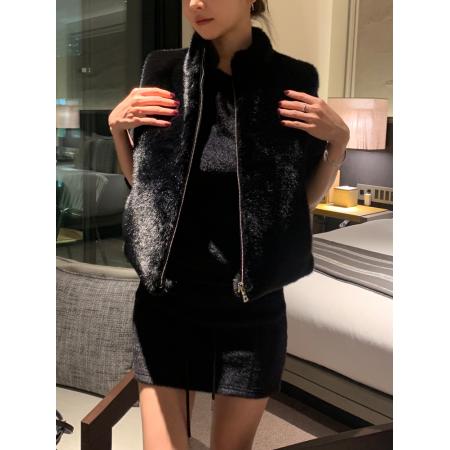 FA50332# 气质高雅韩国chic时尚水貂毛皮草马甲开衫韩版毛毛马夹外套 服裝批發女裝批發服飾貨源