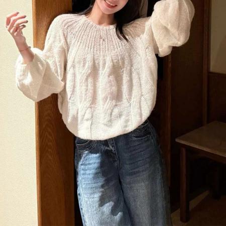 FA50336# 显瘦慵懒气质温柔柔软垂感百搭设计感毛衣女冬季新款时尚衣服 服裝批發女裝批發服飾貨源