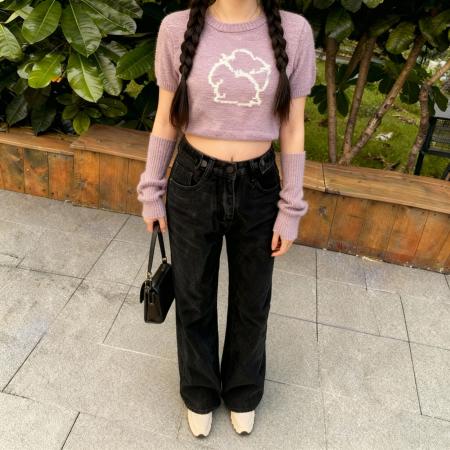 FA50337# 小个子高腰阔腿牛仔裤拖地直筒可调节宽松裤子九分小码 服裝批發女裝批發服飾貨源