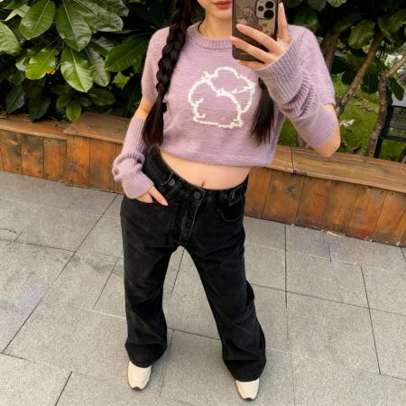 FA50337# 小个子高腰阔腿牛仔裤拖地直筒可调节宽松裤子九分小码 服裝批發女裝批發服飾貨源