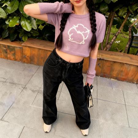 FA50337# 小个子高腰阔腿牛仔裤拖地直筒可调节宽松裤子九分小码 服裝批發女裝批發服飾貨源