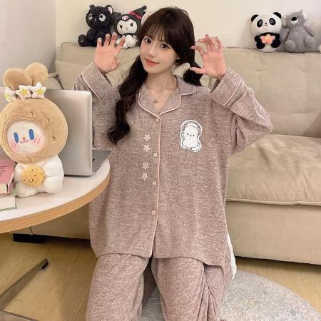 FA50355# 秋季羊绒开衫长袖长裤毛巾绣女士家居服网红直播高品 服裝批發女裝批發服飾貨源