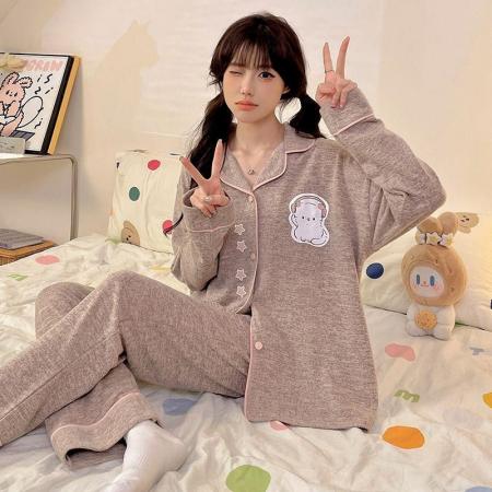 FA50355# 秋季羊绒开衫长袖长裤毛巾绣女士家居服网红直播高品 服裝批發女裝批發服飾貨源