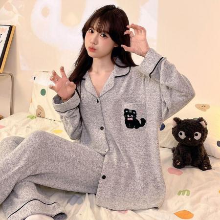 FA50356# 秋季羊绒开衫长袖长裤毛巾绣女士家居服网红直播高品 服裝批發女裝批發服飾貨源