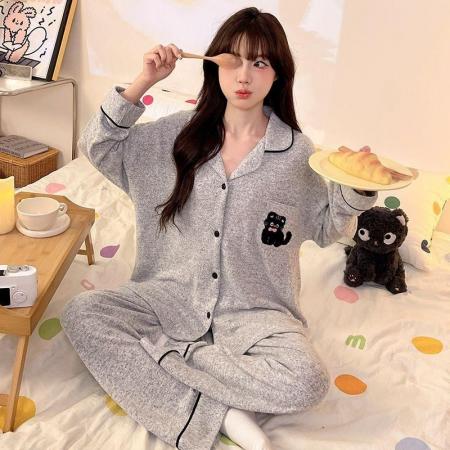 FA50356# 秋季羊绒开衫长袖长裤毛巾绣女士家居服网红直播高品 服裝批發女裝批發服飾貨源