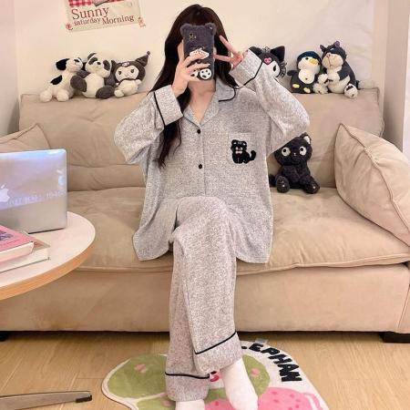 FA50356# 秋季羊绒开衫长袖长裤毛巾绣女士家居服网红直播高品 服裝批發女裝批發服飾貨源